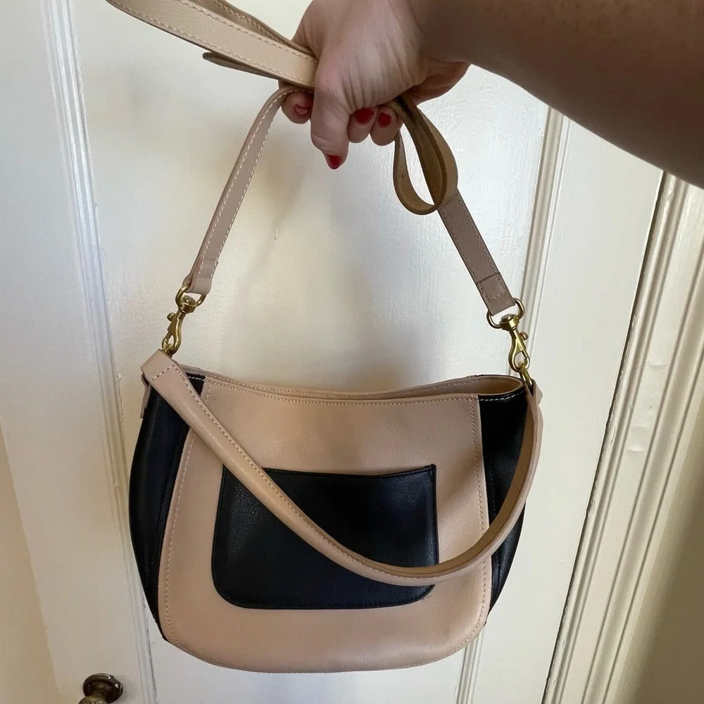 J. Crew Beige and Black Leather Crossbody Purse - Picture 1 of 9